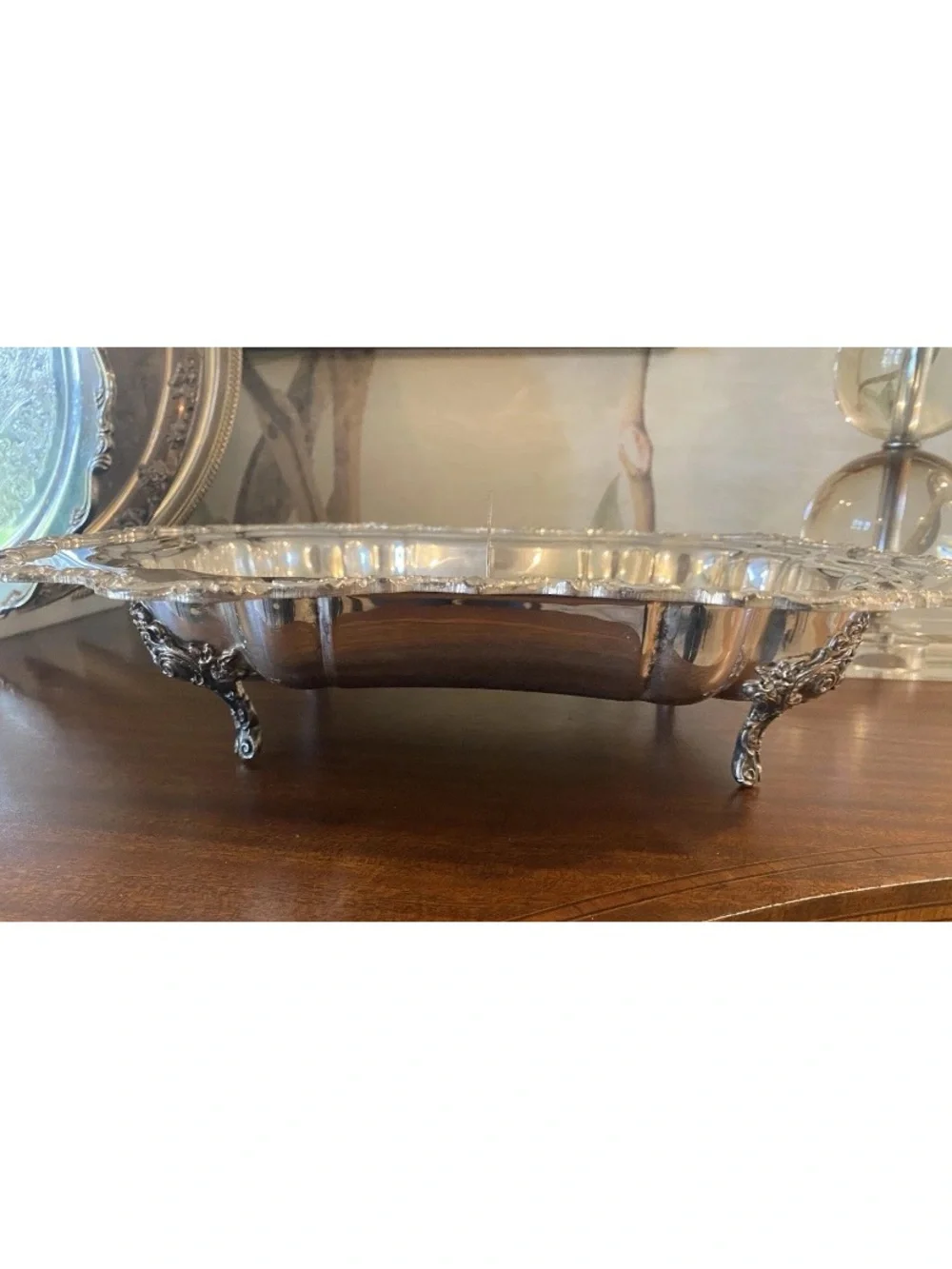 VTG Victorian design Sheridan Silverplate Ornate Footed Divided Bowl/Tray